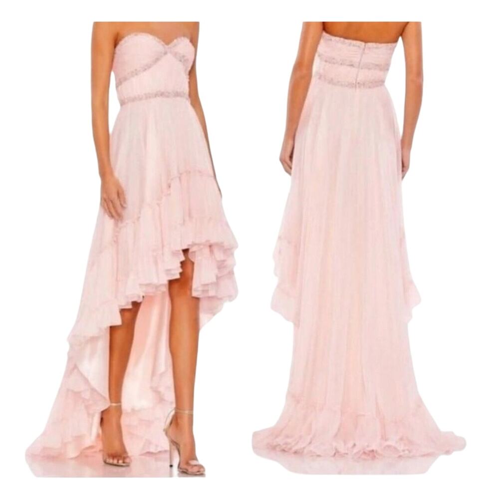 Mac Duggal Beaded Ruffle High Low Prom Gown in Ice Pink Size 4 NWT - Picture 2 of 12